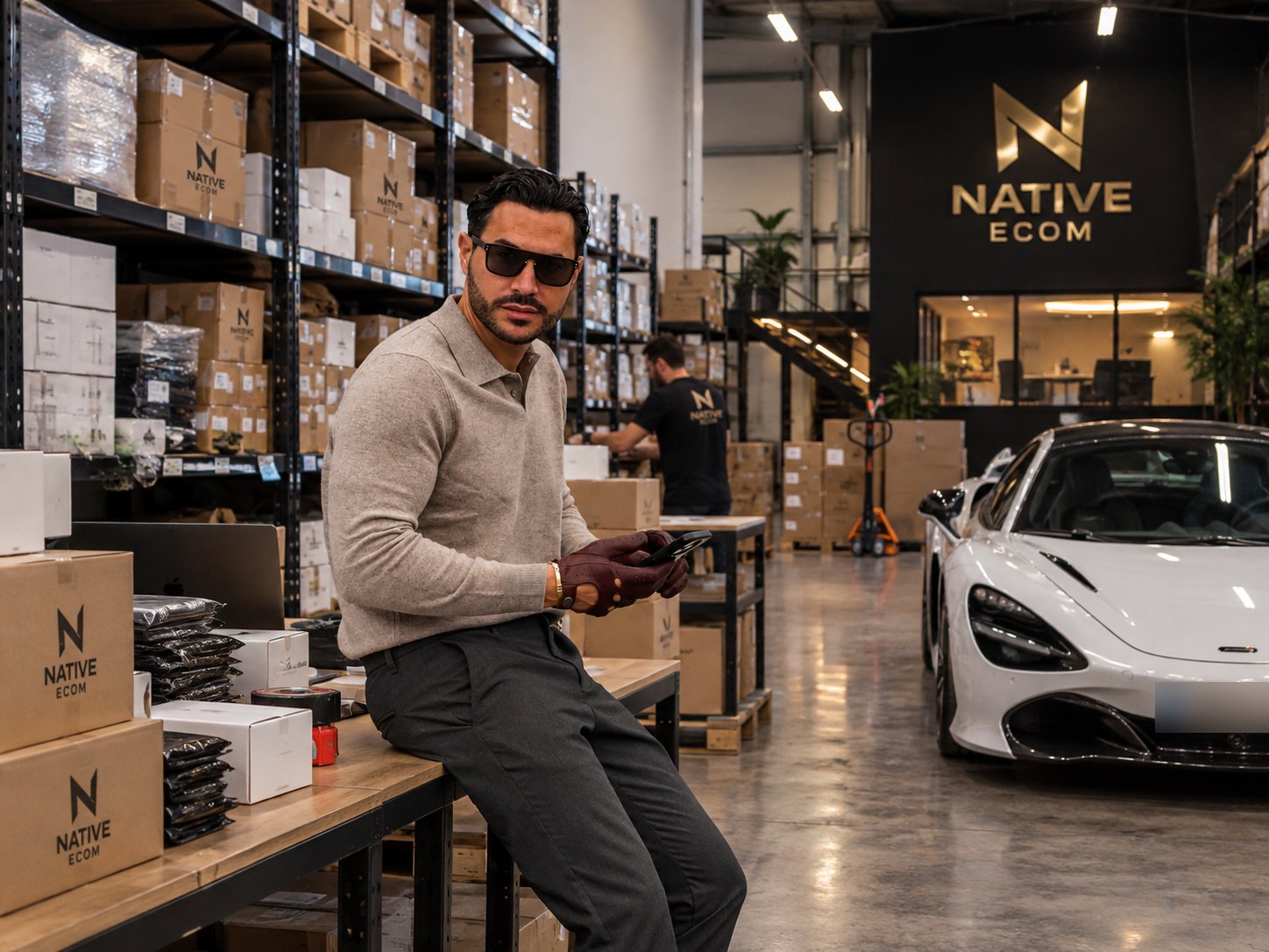 Cristian, fundador de Native Ecom, en el almacén