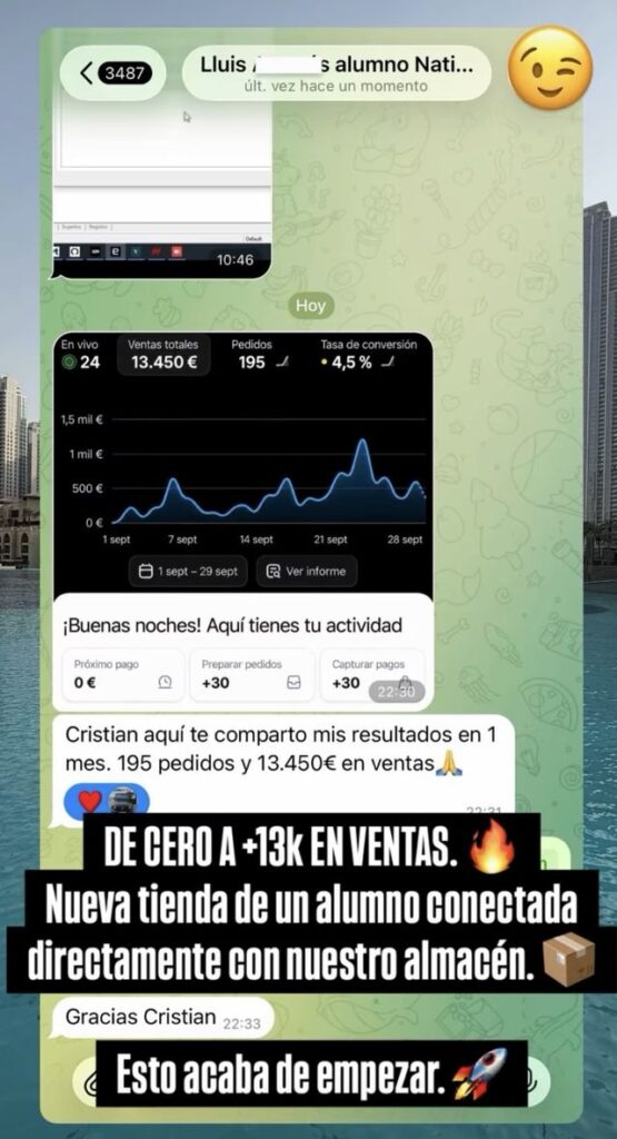 Captura de la conversación con Lluis, alumno de Native Ecom